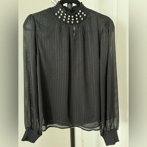 -SOLD- Aqua Metallic Black Jeweled Turtle Neck Longsleeve